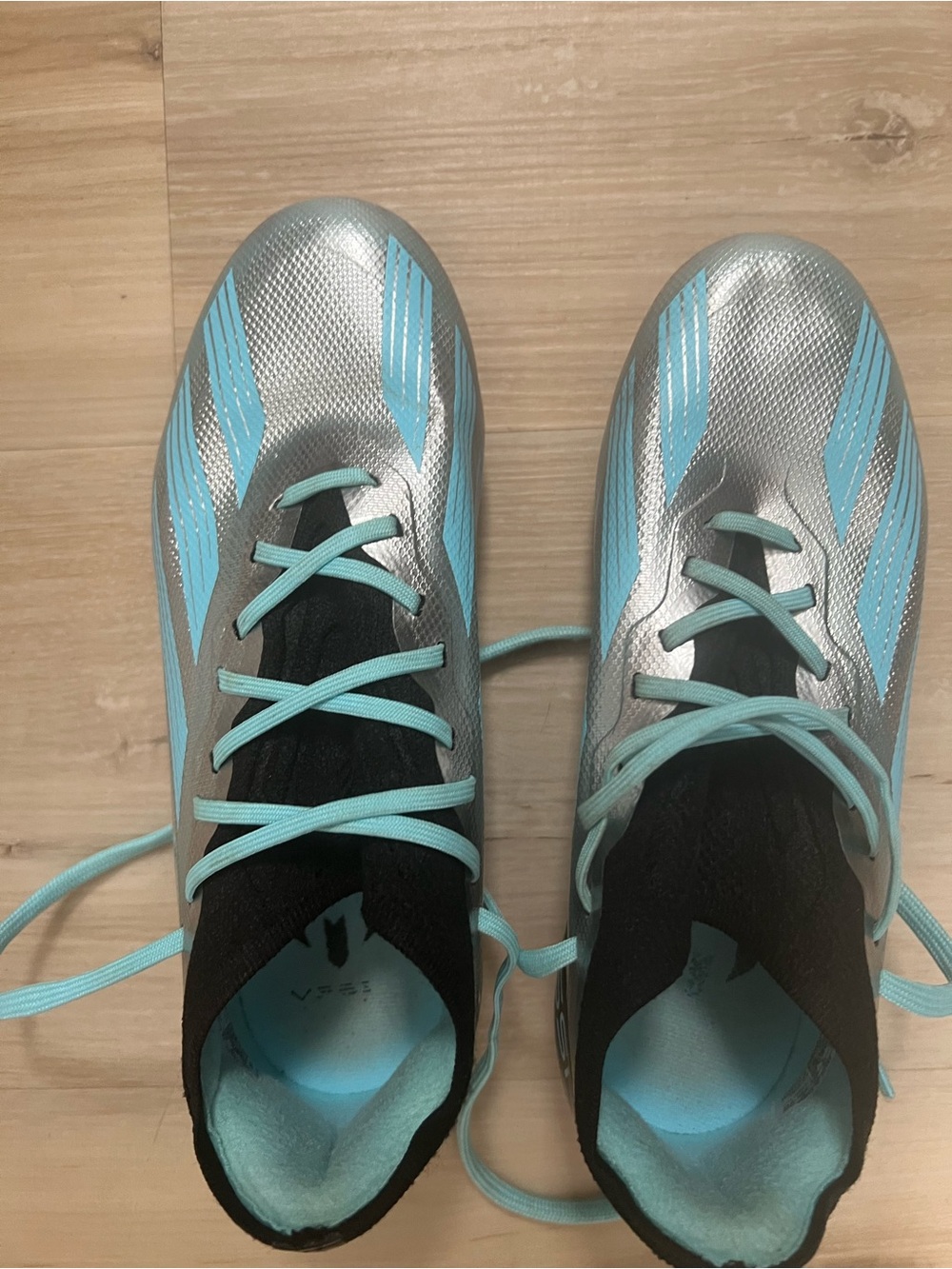 Kids Messi Silver and Light Blue Athletic Shoes